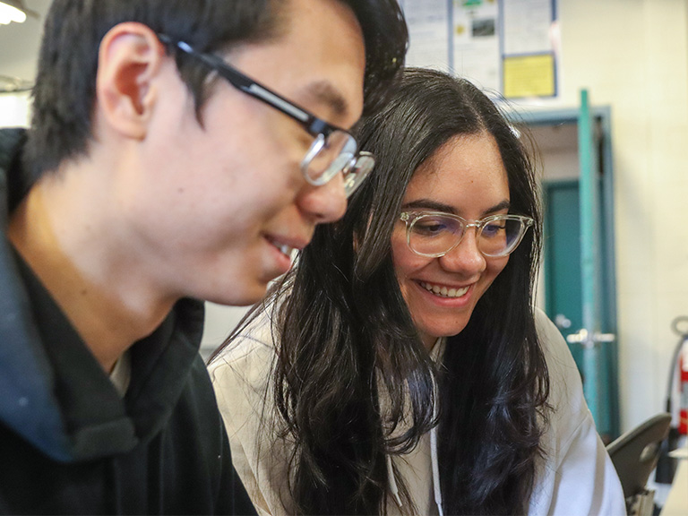 Student learns computer engineering principles in the classroom.