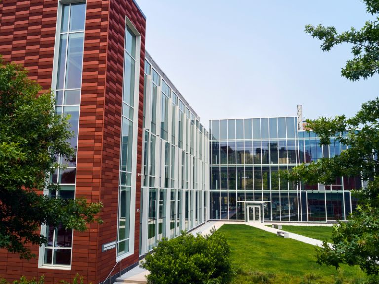 photo of the outside of the Higgins Center