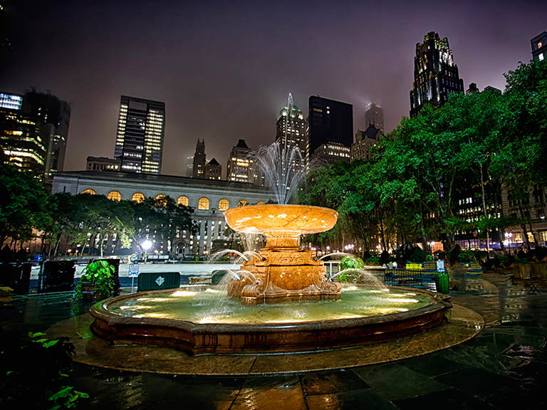 image of bryant park at night