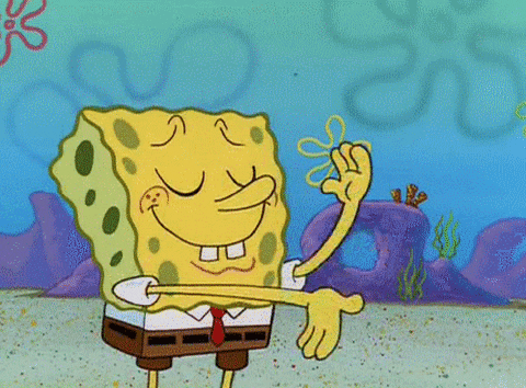 spongebob cartoon smiling while wiping his hands displaying job well done