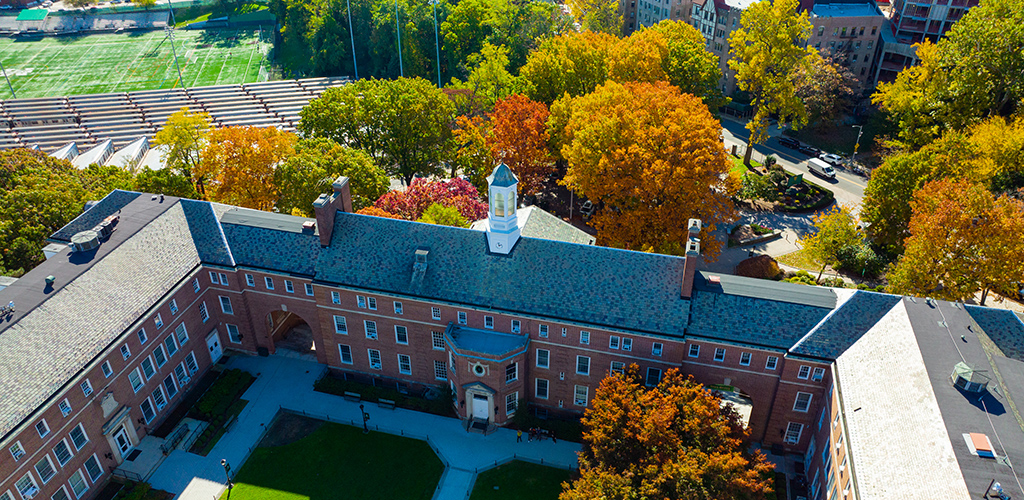 manhattan college campus and quadrangle from overhead view