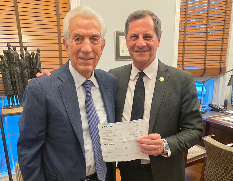 Image of Ambassador Charles A. Gargano ’79 and Manhattan University President Frederick Bonato, Ph.D.