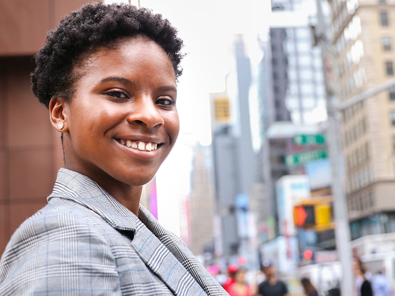 Female intern on NYC street
