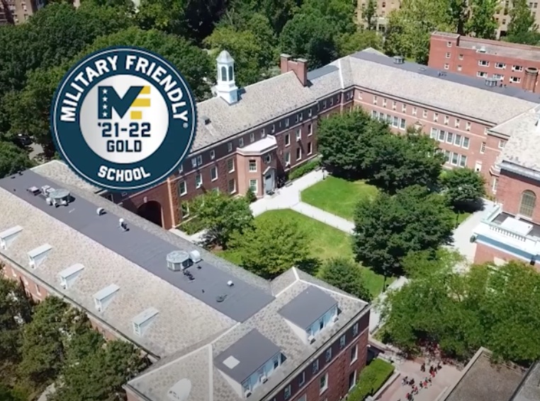 aerial shot of campus with top military friendly badge